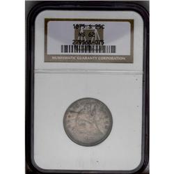 1875-S 25C MS62 NGC. Deep steel-blue and apricot-brown 1875-S[25C] MS62 NGC.