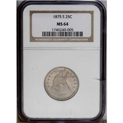 1875-S 25C MS64 NGC. Lightly toned in pale violet and 1875-S[25C] MS64 NGC.
