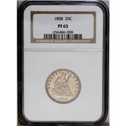 1858 25C PR63 NGC. The watery surfaces are deeply tone 1858[25C] PR63 NGC.
