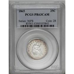 1865 25C PR63 Cameo PCGS. An icy-white Seated Liberty 1865[25C] PR63 Cameo PCGS.