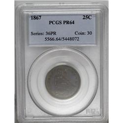 1867 25C PR64 PCGS. Deep electric-blue toning dominate 1867[25C] PR64 PCGS.