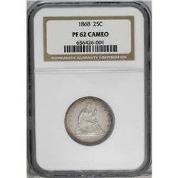 1868 25C PR62 Cameo NGC. Peripheral golden-brown and a 1868[25C] PR62 Cameo NGC.