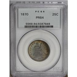 1870 25C PR64 PCGS. Deep bluish-gray and burnt-orange 1870[25C] PR64 PCGS.