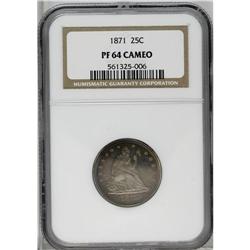 1871 25C PR64 Cameo NGC. Moderate mint frost covers th 1871[25C] PR64 Cameo NGC.