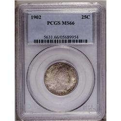 1902 25C MS66 PCGS. Frosty luster is overlain with spe 1902[25C] MS66 PCGS.
