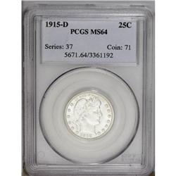 1915-D 25C MS64 PCGS. Silver-blue brilliant surfaces a 1915-D[25C] MS64 PCGS.