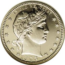 1905 25C PR68 Cameo NGC. Noticeably cameoed in finish, 1905[25C] PR68 Cameo NGC.