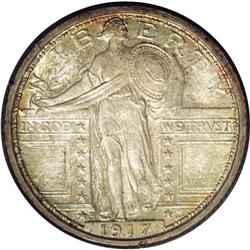 1917-D 25C Type One MS67 PCGS. Mottled silver-gray ton 1917-D[25C] Type One MS67 PCGS.