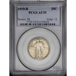 1919-D 25C AU55 PCGS. A gently shimmering better date 1919-D[25C] AU55 PCGS.