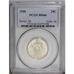 1920 25C MS66 PCGS. A fully lustrous and lightly toned 1920[25C] MS66 PCGS.