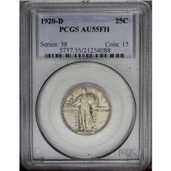 1920-D 25C AU55 Full Head PCGS. A satiny golden-gray a 1920-D[25C] AU55 Full Head PCGS.