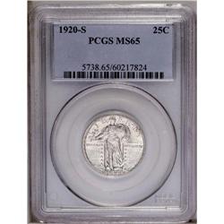 1920-S 25C MS65 PCGS. The surfaces are of true Gem qua 1920-S[25C] MS65 PCGS.