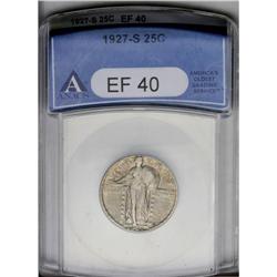 1927-S 25C XF40 ANACS. Evenly worn and lightly toned, 1927-S[25C] XF40 ANACS.