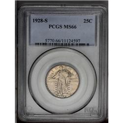 1928-S 25C MS66 PCGS. Lustrous surfaces are bathed in 1928-S[25C] MS66 PCGS.