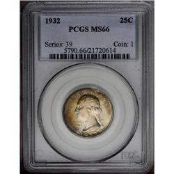 1932 25C MS66 PCGS. Attractive rainbow toning is most 1932[25C] MS66 PCGS.