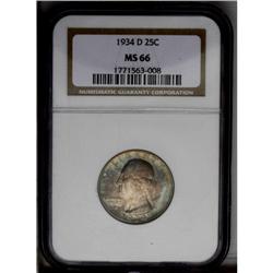 1934-D 25C Medium Motto MS66 NGC. Violet-blue hues rad 1934-D[25C] Medium Motto MS66 NGC.