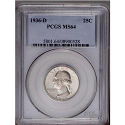 1936-D 25C MS64 PCGS. Well defined beneath blushes of 1936-D[25C] MS64 PCGS.