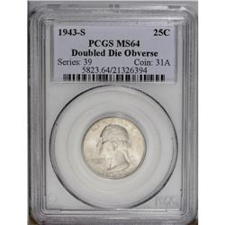 1943-S 25C Doubled Die Obverse MS64 PCGS. FS-017. This 1943-S[25C] Doubled Die Obverse MS64 PCGS.