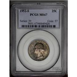 1952-S 25C MS67 PCGS. Mottled deep blue and crimson to 1952-S[25C] MS67 PCGS.