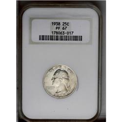 1938 25C PR67 NGC. A thin film of hazy golden patina c 1938[25C] PR67 NGC.