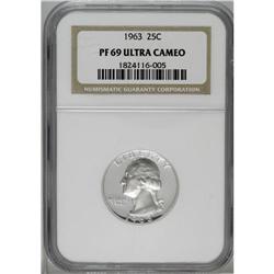 1963 25C PR69 Ultra Cameo NGC. Booming white frost on 1963[25C] PR69 Ultra Cameo NGC.