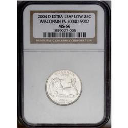 2004-D 25C Wisconsin Extra Leaf Low MS66 NGC. The more 2004-D[25C] Wisconsin Extra Leaf Low MS66 NGC