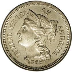 1865 3CN Three Cent Nickel, Judd-410, Pollock-481, Low