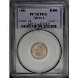 1803 H10C Large 8 VF30 PCGS. V-1, LM-2, R.4. A leaf fr