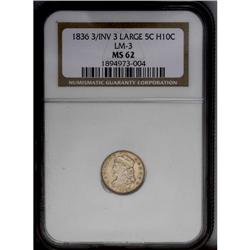 1836 H10C 3/Inverted 3 MS62 NGC. V-4, LM-3, R.1. Light