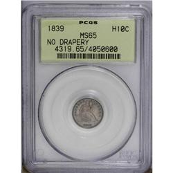1839 H10C No Drapery MS65 PCGS. Chestnut and powder-bl