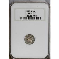 1847 H10C MS65 NGC. This intricately struck and flashy