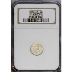 1857 H10C MS65 NGC. A lustrous and beautifully preserv