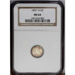 1859 H10C MS64 NGC. Intense electric-blue and golden-b