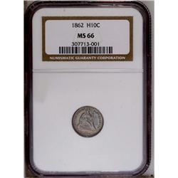 1862 H10C MS66 NGC. Highly attractive aquagreen and ro
