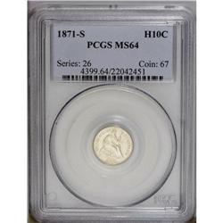 1871-S H10C MS64 PCGS. A pale gold near-Gem with an ex
