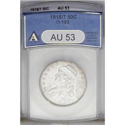 1818/7 50C Large 8 AU53 ANACS. O-103. R.3. The scarcer
