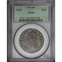1820 50C Square Base Knob 2, Large Date AU50 PCGS. O-1