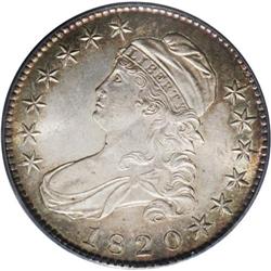 1820 50C Square Base Knob 2, Large Date MS63 PCGS. O-1