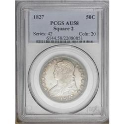 1827 50C Curl Base 2 AU58 PCGS. O-146, R.2. Incongruou