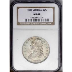 1836 50C Lettered Edge MS62 NGC. O-112, R.1. Tawny-gol