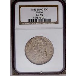1836 50C 50 Over 00 AU55 NGC. O-116, R.2. Gentle apric