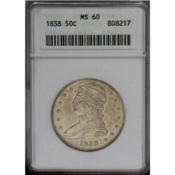 1838 50C MS60 ANACS. Unusually well struck for a reede