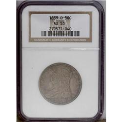 1839-O 50C AU53 NGC. Rich orange, aqua, navy-blue, and