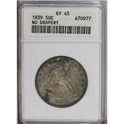 1839 50C No Drapery XF45 ANACS. A sharp and partly lus