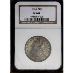 1844 50C MS62 NGC. This well struck example is deeply