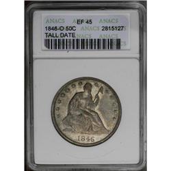 1846-O 50C Tall Date XF45 ANACS. Aquamarine and gray-t
