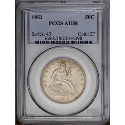 1852 50C AU58 PCGS. Actual circulation wear is expecte