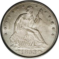 1853 50C Arrows and Rays MS64 PCGS. Despite a mintage