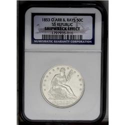 1853-O 50C Arrows and Rays--Shipwreck Effect--NGC. Ung