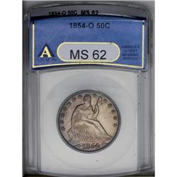 1854-O 50C Arrows MS62 ANACS. Golden-brown and plum to